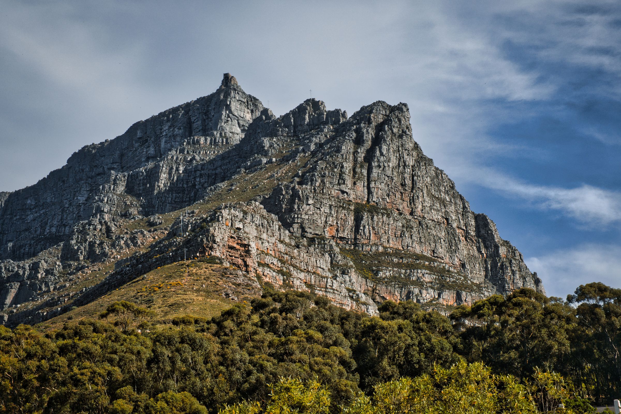 Dramatic rocky face of Table Mountain in Cape Town